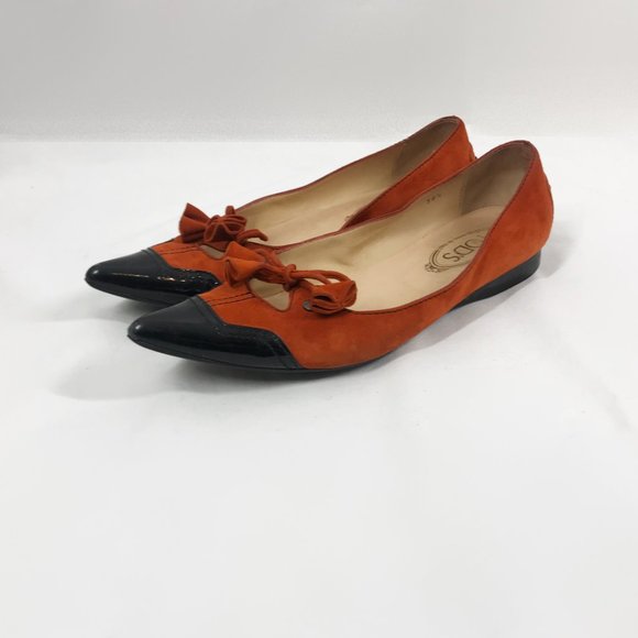 Tods two tone ballet flats Pointy toe Black Patent Red suede - Picture 2 of 7